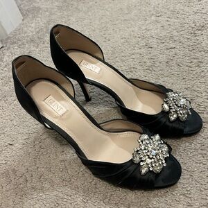 Black Glint Peep-Toe jeweled heels, size 7.5